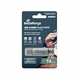 MediaRange USB 3.1 und TypeC Speicherstick 16GB - Combo Flash-Laufwerk mit Schutzkappen, Externe Speichererweiterung mit Lesegeschwindigkeit von bis zu 60 MB/s, Farbe Silber