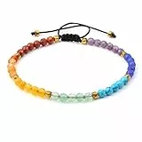 JSDDE Damen Edelstein Armband 7 Chakra Armbänder Heilung Perlenarmabnd Lavastein Armkette geflochten Armreif Modeschmuck 7 Chakra