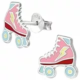 JAYARE Kinder Ohrringe Mädchen Rollschuh Ohrstecker Silber 925 Sterling Stecker Skater rosa-pink Geschenke für Mädchen im Geschenketui