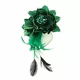 FRCOLOR Federbrosche Grün Handgefertigt Blumen Brosche Stoff Kopfschmuck Haarnadeln Für Damen Mädchen Stirnband Haarband Schmuck Accessoire