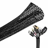 Taiyeestar 5m Kabelschlauch Schwarz, 9-15mm Kabelschutzschlauch, Kabel Verstecken, Kabelkanal Flexibel Gewebeschlauch, Kabelschlauch Selbstschließend für Schreibtisch, TV, Computer, PC