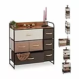 Relaxdays Schubladenschrank, 7 Stoff Fächer, Ablage, Schränkchen, Stahlgestell, Minikommode HBT 79 x 80 x 31,5cm, braun, C
