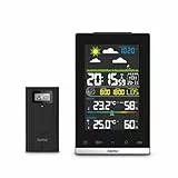 Hama Wetterstation Funk mit Außensensor (Wettervorhersage, Luftdruck, Hygrometer, Wetterstation zuhause, Innen- und Außentemperatur, Raumklima Messgerät, Farbdisplay, Funkuhr, Wecker) schwarz