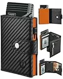 Tomylv Geldbörse Herren mit Münzfach & RFID Schutz, Portmonee Herren mit 9 Kartenetui Klein, ID-Fenster, Geldscheinfach, Geldbeutel Kreditkarten Slim Wallet - Schwarz Orange