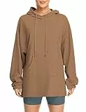 icyzone Damen Lang Oversize Hoodie Fleece Kapuzenpullover Casual Sweatshirt mit Kängurutasche (Cacao Brown, S)