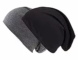shenky Beanie | Vintage Look | Muster | ausgefallen | lang geschnitten | Komfort | Unisex | Longbeanie | Long Slouch Beanie | dünne Mütze | Doppelpack | Schwarz und Dunkelgrau-Charcoal