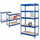 Floordirekt Schwerlastregal - Steckregal, Kellerregal, Lagerregal, Werkbank - Traglast bis 1250 kg - Schnelle Montage (Blau, 180 x 90 x 45 cm)