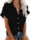 Glacspyg Bluse Damen Elegant Casual Work Shirt Bluse 100% Baumwolle Damen Blusen Sommer Short Shirt Tops Bluse Schwarz M