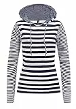 TrendiMax Damen Kapuzenpullover Sweatshirts Gestreift Hoodie Pulli Langarm Pullover 100% Baumwolle, Blau, S