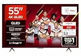 TCL 55T8C 55 Zoll QLED 4K HDR UHD Fernseher, Smart Google Tv Dolby Vision Atmos,144Hz Motion Clarity Pro, Game Bar, ALLM, Freesync, Onkyo 2.1 Sound, Sprachsteuerung, Kompatibel mit Google Assistant