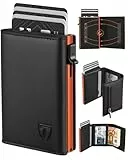 TEEHON Geldbörse Herren, Portmonee Herren mit Münzfach & RFID Schutz, Magnetischer Slim Wallet, Leder Portmonee, 7 Kartenetui, ID-Fenster - Schwarz Orange