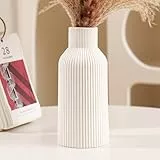 Hanaomaoyi Vase für Pampasgras，20cm Keramik Vase Weiß Matt Rund Modern Design, Boho Style for deko Aesthetic, Blumenvase für Wohnzimmer, Schlafzimmer Dekoration, Einfach Nordic Stil(Weiß)