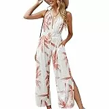 TSWRK Damen Jumpsuit V Ausschnitt Overall Blumendruck Ärmellos rückenfrei hohe Taille Playsuit Split Hosenanzug Romper Sommer