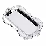 GLOGLOW Vintage-Schmucktablett aus Edelstahl, Dekorative Servierplatte, Präsentationstablett mit Vintage-Kanten, Rechteckige Form für Schmuck, Ringe, Schlüssel, Desserts