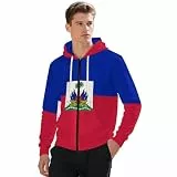 Herren Haiti Flaggenprint Kapuzen Zip Jacke Teenager Kapuzenpullover Jungen Sportbekleidung Trainingsjacke Casual Kapuzenjacke Mit Reißverschluss Sweatjacke Sweatshirt Kapuzenjacke Sportjacke