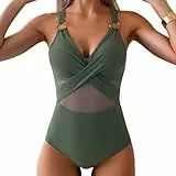 HEVIBK bademode Badeanzug Damen Bauchweg Einteiliger Strandmode Hoch Taillierte Monokini Badeanzüge für Frauen Bademode Swimsuit (DE/NL/SE/PL, Alphanumerisch, L, Regular, Regular, Armeegrün)