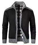 KTWOLEN Herren Strickjacke Cardigan Fleece-gefüttert Strickjacken Sweatjacke Langarm Winterjacke, A-Schwarz, XXL