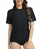 SURFEASY UV Shirt Damen Kurzarm Rashguard UPF 50+ Schwimmshirt Schnelltrocknen Rundhals Badeshirt S-XXXL (Schwarz, L)