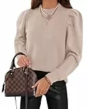Imily Bela Damen Strickpullover Casual Pullover Puff Pulli Langarm T-Shirt Rundhalsausschnitt Pullover Sweateshirt Oberteil Tops Shirts