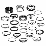 YAZWUR 24 Stück Vintage Silber Punk Ringe Set für Männer Frauen, Offene Knuckle Ring, Stapelbare Gothic Rings Set, Fingerringe Boho, Damen Finger Midi Ring Set (Schwarz)