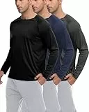 BOOJO 3er Pack Langarmshirt Herren UPF50+UV Schnelltrocknend Longsleeve Atmungsaktiv Sport Funktionsshirt Gym Langarm Laufshirt für Männer