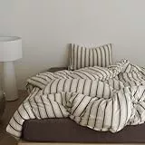 Nyescasa Bettwäsche 220x240 Beige Braun Gestreift Bettwäsche-Set Mädchen Frauen Wendebettwäsche Weiche Mikrofaser ÖKO-TEX Renforce Streifen Bettbezug mit Reißverschluss und 2 Kissenbezug 80x80cm