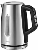 Midea Wasserkocher mit Temperatureinstellung (40-60-70-80-90-100°C), Edelstahl Wasserkocher 1,7 Liter, 2200W Kettle mit Wasserstandsanzeige, Warmhaltefunktion, Trockengehschutz, Doppelwand, BPA frei