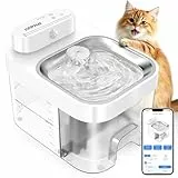 HAPAW Katzenbrunnen mit App-Überwachung, 3 L Frisch- & 1,35 L Abwassersystem, Trinkbrunnen für Katzen, Filterloser Automatischer Wasserspender mit 5000 mAh, Weiß