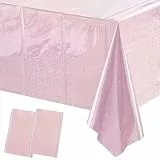 MORAINJAY 2 Stück Laser Holografisch Tischdecke Pink Rechteckige Wasserdicht Glitzer Tischtuch, 137x274cm Folie Plastik Tischdecken für Party Geburtstag Hochzeit Dekoration Metallische Tischfolie