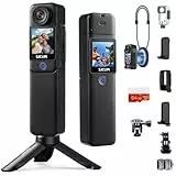 SJCAM C300 Vlog Kamera 4K(64GB),7 Stunden Akkulaufzeit,6-Achsen-Stabilisierung,Dual-Touchscreen,154° Weitwinkel,30M Wasserdicht,Action cam mit Zubehör-Kits Geschenke,Schwarz