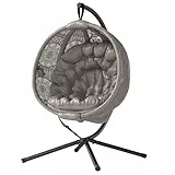 Outsunny Hängesessel, Hängeschaukel, Hängestuhl mit Sitzkissen, Klappbarem Sitzkorb, für Indoor, Outdoor, bis 120 kg Belastbar, Polyester, Sand