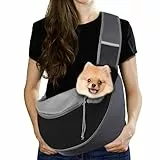 Pawaboo Hundetragetasche, Hundetasche, Verstellbare Tragetasche Hund, Haustier Umhängetasche Transporttasche für Haustiere, Hunde Tragetaschen Tragetücher für Outdoor Reisen - L, Dunkelgrau + Schwarz