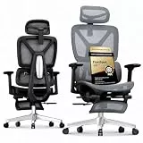 FLEXISPOT ErgoX Ergonomischer Bürostuhl mit Fußstütze Schreibtischstuhl, 3D-Armlehnen, 3D-Kopfstütze, 5 Fach höhenverstellbare Rückenlehne, Atmungsaktiver Mesh Sitz, Arbeitsstuhl, 150KG Tragbar Grau
