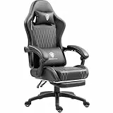 Dowinx Gaming Stuhl mit Taschenfederkissen, Massage-Gaming Stuhl aus Leder mit Kopfstütze, Ergonomischer Computerstuhl mit Fußstütze 290LBS, Schwarz