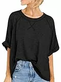 Cicy Bell Damen Oversize T Shirt Sommer Kurzarm Rundhals Oberteil Kurzärmeliges Tops Casual Lockere Basic Shirts Frauen Elegant Bluse Tee Schwarz XL