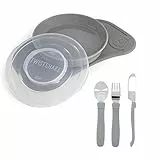 Twistshake Babygeschirr-Set Mini + Besteck | Baby-Saugnapfplatte + Baby-Tischset (31 x 17 cm) + Besteck 12 m+ | BPA-frei | Essenstrainingsteller | Grau