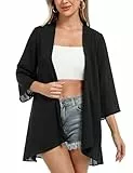 Irevial Kimono Damen Sommer Dünner Cardigan Chiffon Loose Bikini Cover Up 3/4 Arm Strand Leicht Lang Strickjack Schwarz XXL
