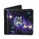 SCRAWLGOD Herren-Geldbörse mit Wolfs-Aufdruck, Leder, Kreditkartenhalter, schmale Geldklammer für Teenager und Jungen, Galaxy Wolf, Minimalistisch