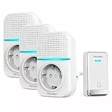 TECKNET Kabellose Türklingel Batterielose, Steckdosen-Funkklingel Wasserdicht Drahtloses Funk Türklingel mit 3 EU-Steckdose und 1 Sender, 400m, 60 Laute Melodien, 5 Lautstärke Stufen, LED-Blinken
