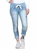 MATY FASHION Damen Hose Stretch Sweatpants aus Baumwolle Jogginghose Denim für Freizeit Boyfriend Baggyhose 84 (Hellblau)