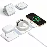 Mag-Safe Ladestation iPhone Wireless Charger, 3 in 1 Faltbare Induktive Ladestation für Apple Watch 10 9 Ultra 8 7 SE und iPhone 16 15 14 13 12,AirPods, Kabelloses Ladegerät iPhone Induktionsladegerät