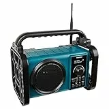 MEDION P66220 Baustellenradio mit Bluetooth 5.0, PLL UKW Radio, Spritzwassergeschützt (IP44), Robustes Gehäuse, LED-Arbeitslicht, integrierter Akku