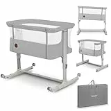 Lionelo Aurora 3 in 1 Babybett bis 9 kg, Beistellbett, Wiege, Höhenverstellug und Einstellung der Neigung der Matratze, 4 Räder mit Bremse Ergonomische Matratze Tasche