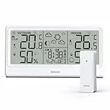 Konsen Wetterstation Funk mit Außensensor DCF Funkuhr, Digital Thermometer Hygrometer Batteriebetrieben für Innen und Außen mit Wettervorhersage, Weiß