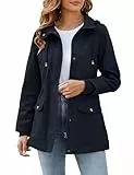Tuopuda Übergangsjacke Damen Jacke Outdoor Kurzmantel Frühjahr Elegant Frühjahrsjacke Winterjacke Parka Militär Jacken Anorak Utility hohe Taille Drawstring, Marine, L