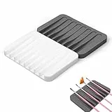 Penitue 2stk Pinselhalter Malen, Silikon Waschbar Pinsel-Organizer-Ständer mit 8 Schlitzen Pinselspülreiniger für Öl Acryl und Aquarellmalerei (Grau, Weiß)