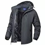 Zzkouine Herren Winter Fleecejacke Warme Gefüttert Skijacke Outdoor Winddicht Wasserdicht Jacke Atmungsaktiv Funktionsjacke mit Abtrennbarer Kapuze-Dark Grey-XL
