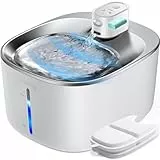 Katzenbrunnen Kabellos mit Bewegungsmelder Batteriebetrieb 4000mAh, FEELNEEDY 4L Trinkbrunnen Leise Bewegungssensor für Katze und Kleine Hunde, Wasserwanne aus Edelstahl, 2 Filter