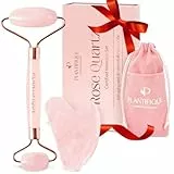 PLANTIFIQUE Rosenquarz Gesichtsroller und Gua Sha Stein Set - Face Roller & Guasha für Gesichtsmassage und reduziert Schwellungen - Face Massager - Massagesteine Gesicht