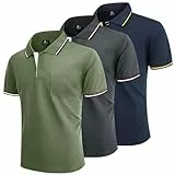 LLdress 3er Pack Poloshirt Herren Kurzarm Atmungsaktiv Poloshirt Set Leichtes Golf Polohemd Schnelltrocknend T Shirt